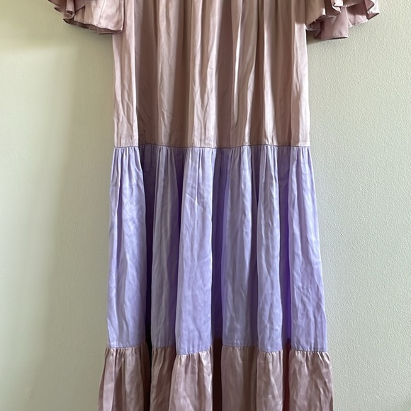 Soler Pia Gathered Tier Maxi Dress Women’s Size Medium 100% Silk Pink Purple - Picture 4 of 11